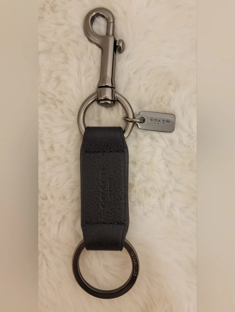 Coach Black Leather Key Fob with Metal Hardware